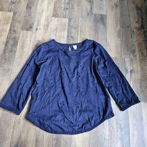 Gap Navy Blue Eyelet Embroidery Blouse Cottagecore Whimsygoth Boho Shirt Size S